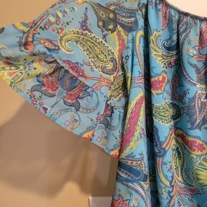 Blue Paisley Blouse with Crop Flare Sleeve